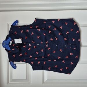 J.Crew Navy Sleeveless Poplin Shirt with Lobster Print Size Medium, New W Tags